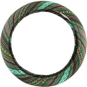 Universal 15inch Ethnic Style Baja Blanket Steering Wheel Cover with Coarse Flax Cloth and Sweat Absorption Anti Slip Car Wrap (Boho Green)