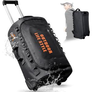 CONTAIL 48L Wheeled Dive Bag with Telescopic Double-Bar Tow Handle,Carry Handles and Detachable Backpack Straps for Scuba Diving Gear,Black