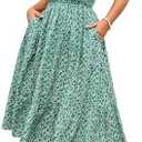 Hanna Nikole Women's Plus Size Summer Maxi Dress Short Sleeve Smocked Square Neck Casual Floral Flowy Dresses with Pockets 24W