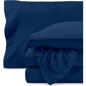 Bare Home Super Soft Fleece Sheet Set - Split King Size - Extra Plush Polar Fleece, No-Pilling Bed Sheets - All Season Cozy Warmth (Split King, Dark Blue)