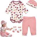 Reborn Baby Doll Clothes Girl Outfit Accessories for 17-22 Inch Reborn Dolls Baby Girl Doll Clothes 4pcs Set
