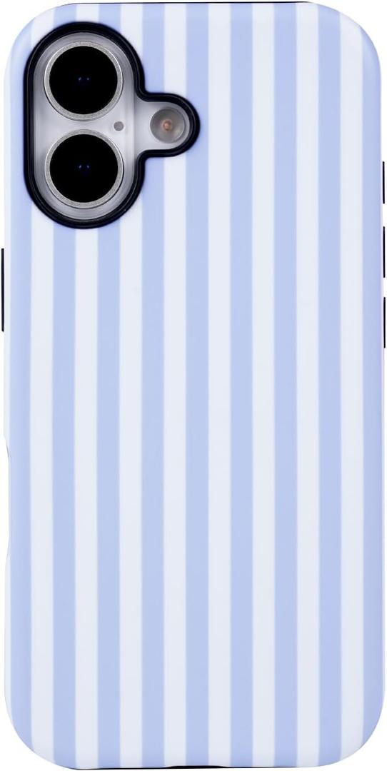 for iPhone 17 Case Cute Striped Phone Case for Women Girls, Shockproof Slim TPU and Hard PC Protective Design Cover 2025 6.3" (Blue)