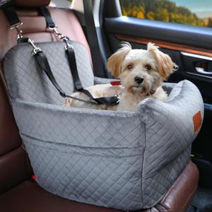 Dog Car Seat for Small Medium Dogs,Portable Pet Booster Seat with Safety Strap & Removable Washable Pad,Memory Foam Dog Travel Bed for Car,SOFE Velvet for Puppies CatsM-Grey