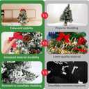 24 Inch Flocked Tabletop Christmas Tree with LED Lights & Ornaments, Artificial Mini Desktop Xmas Tree with Sturdy Fabric Base for DIY Holiday & Party Decor (White)