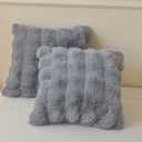 LIFEREVO Pack of 2 Fluffy Faux Rabbit Fur Throw Pillow Covers, Cute Plush Shaggy 18x18 Bubble Cushion Covers Zipper Closure, Home Decorative Furry Fuzzy Pillow Shams for Sofa Couch Bed, Light Grey