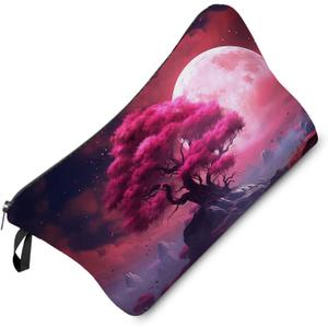 3 x Pink World Tree Makeup Bag Floral Giant Tree Cute Organizer Bag Zipper Pouch Pink Moon Tree Print Cosmetic Bag Present for Women Friends