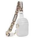 KlaOYer Sling Leather Bags For Women Crossbody Small Fanny Pack Purses Chest Bags With Guitar Strap For Gril Lady (White 7)