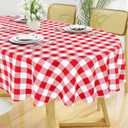 Smiry Oval Table Cloth, Waterproof Vinyl Tablecloth with Flannel Backing, Wipeable Buffalo Plaid Table Cover for Picnic, Indoor and Outdoor (Red & White, 60"x84")