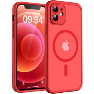 TOCOL for iPhone 12 Case, Compatible with Magsafe, Full Camera Protection, Built-in Magnetic Ring, Translucent Matte Phone Case for iPhone 12 6.1 inch (Red)
