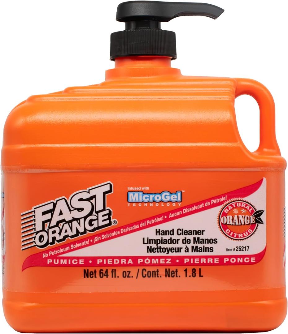 Fast Orange Permatex 25217 Pumice Lotion, Heavy Duty Hand Cleaner, Natural Citrus Scent, Waterless Cleaner For Mechanics, Strong Grease Fighter, 1/2 Gallon, Orange, 64 Fl Oz (Pack of 1)
