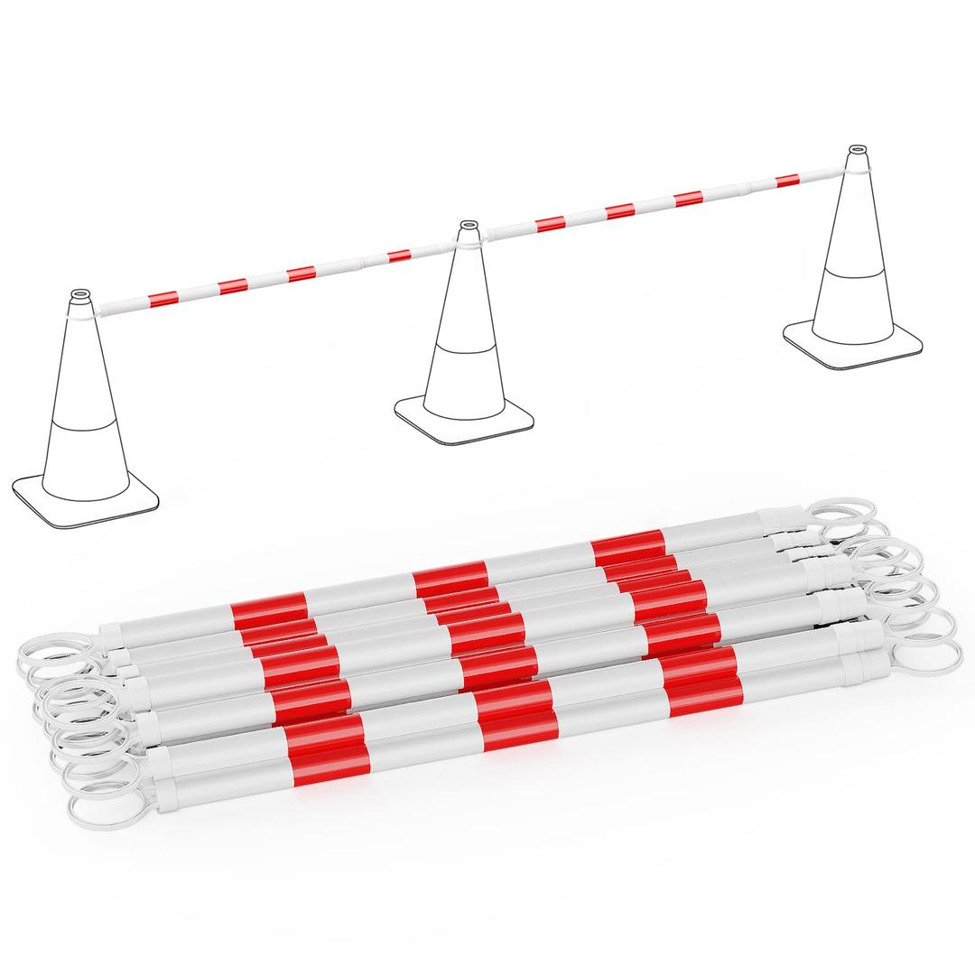 RoadHero 10 Pack 4 FT to 6.9 FT Retractable Cone Bar, Expandable Traffic Cone Bars for Parking Lots, Extendable Barricade for Road Construction, White and Red, Cone Not Included