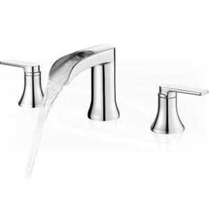 8 Inch Widespread Bathroom Sink Faucet, Brass 3 Hole Bathroom Faucets Chrome 2 Handle, 4-12 Inch Waterfall Faucet for Bathroom Sink, NO POP-UP Drain (Chrome - Fashion)