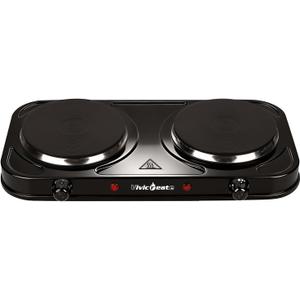 Vivicreate Electric Hot Plate, Portable Countertop Electric Cooktop, Adjustable Temperature Control, 110V Extra Burner for Apartment, Dorm, RV, Small Kitchen (Double Cast Iron Burner)