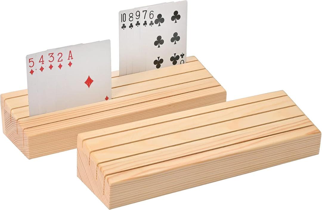 WILLOWDALE Wooden Card Holder for Playing Cards Set of 2, Canasta Cards Bridge Card Playing Card Holders for Adults, Solid Wood Card Holder for Hand and Foot, Skipbo Cards, Uno Card Game