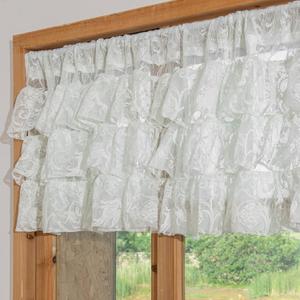 Lace Valance for Windows 1 Panel - Vintage Ivory Ruffle Floral Kitchen Window Curtains Over Sink, Crochet Rustic Short Lace Valance for Nursery Laundry Closet Decor, 52 x 18 Inch, Cream