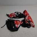 ZAFUL Womens 3pcs Swimsuit Floral Halter Triangle Bikini Top Tie Side Bottom with Long Sheer Cover Up Skirt (X-Large, 0-red)