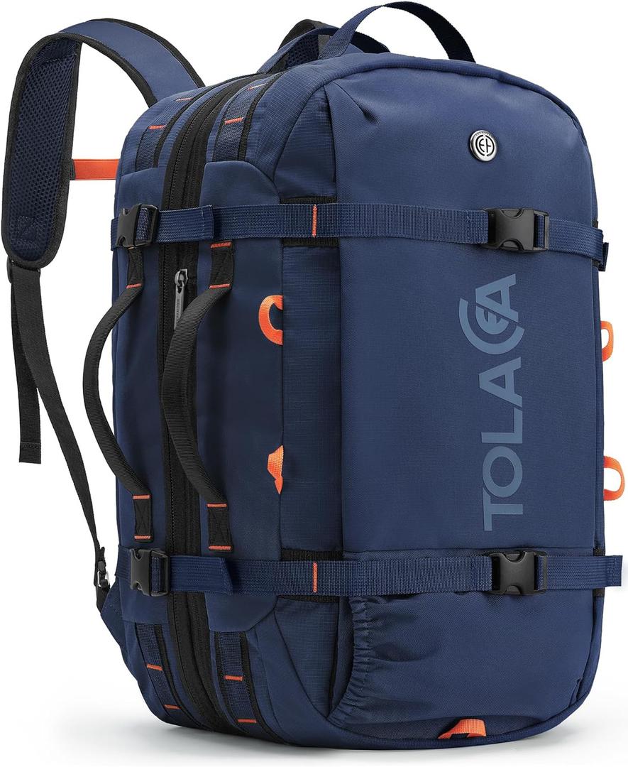 Tolaccea Travel Backpack for Men Women, 40L-50L Carry On Backpack with Wet Dry Compartment, TSA Approved Laptop Daypack Fits 15.6", Convertible Expandable Large Rucksack Duffel Bag for Work Travel (Blue)