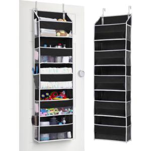 ULG 1 Pack Over The Door Organizer 5 Shelf Door Organizer Hanging & 10 Side Pockets, Reinforced 44LB Capacity Hanging Organizer, Behind The Door Storage for Bedroom, Nursery, Pantry (Black)