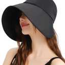 Wide Brim Sun Hats for Women UV Protection Beach Hats Sports Sun Visor Bucket Hat Foldable Summer Vacation Outdoor (Black)