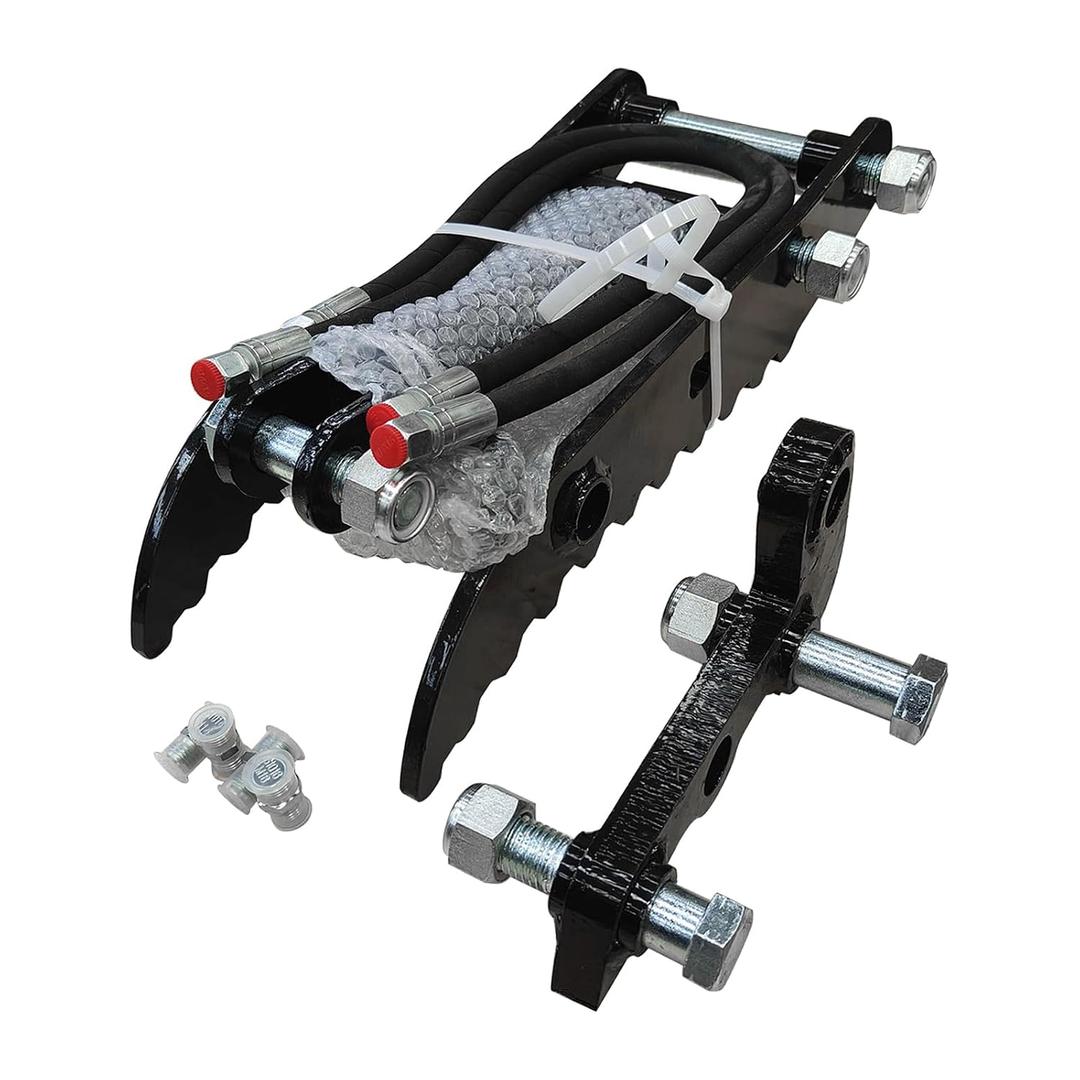 3 Ton Mini Excavator Hydraulic Thumb Clip 3-Hole Arm L-Shaped Bracket, with Hydraulic Hoses & M14/M16x1.5 Adapters