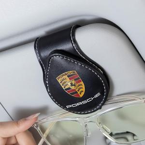 for Porsche Car Sunglass Holder, Eyeglass Clip Hanger Mount for Car Sun Visor, Visor Sunglasses Holder Clip for Porsche Panamera Cayenne Macan Boxster Taycan Cayman 718 911, Black
