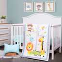 JISEN 3 Piece Crib Bedding Set Crib Quilt Crib Sheet Pillowcase - Soft Microfiber Printed Nursery Set for Baby Boys or Girls Zoo