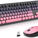 Atelus Wireless Keyboard Mouse Combo, Typewriter Full Size Keyboard with Number Pad and 2 in 1 USB Connected Mouse for PC Computer Laptop Desktop Windows 7 8 10 11 (Berry Pink)