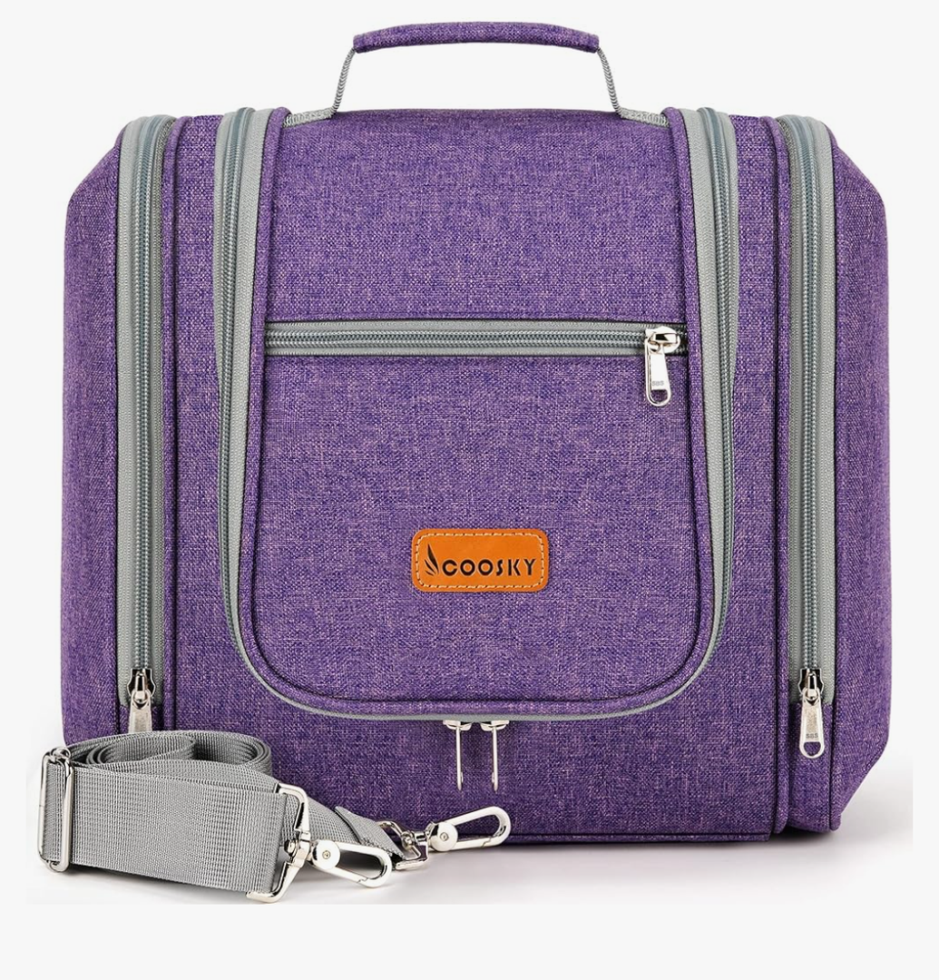 Extra Large Toiletry Bag for Women and Men, 6 Organizer Compartments, Holds Full Size Shampoo, with Hanging Hook Cosmetic Bag, Travel Makeup Bag, Bathroom Water-resistant Toiletries Bag, Purple