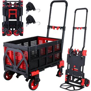 2-in-1Hand Truck Dolly Foldable with Folding Basket,330LBS Capacity Handtruck,Hand Truck Foldable Dolly with 4 Wheels,Dolly Cart with Retractable Handle,Folding Hand Cart for Moving