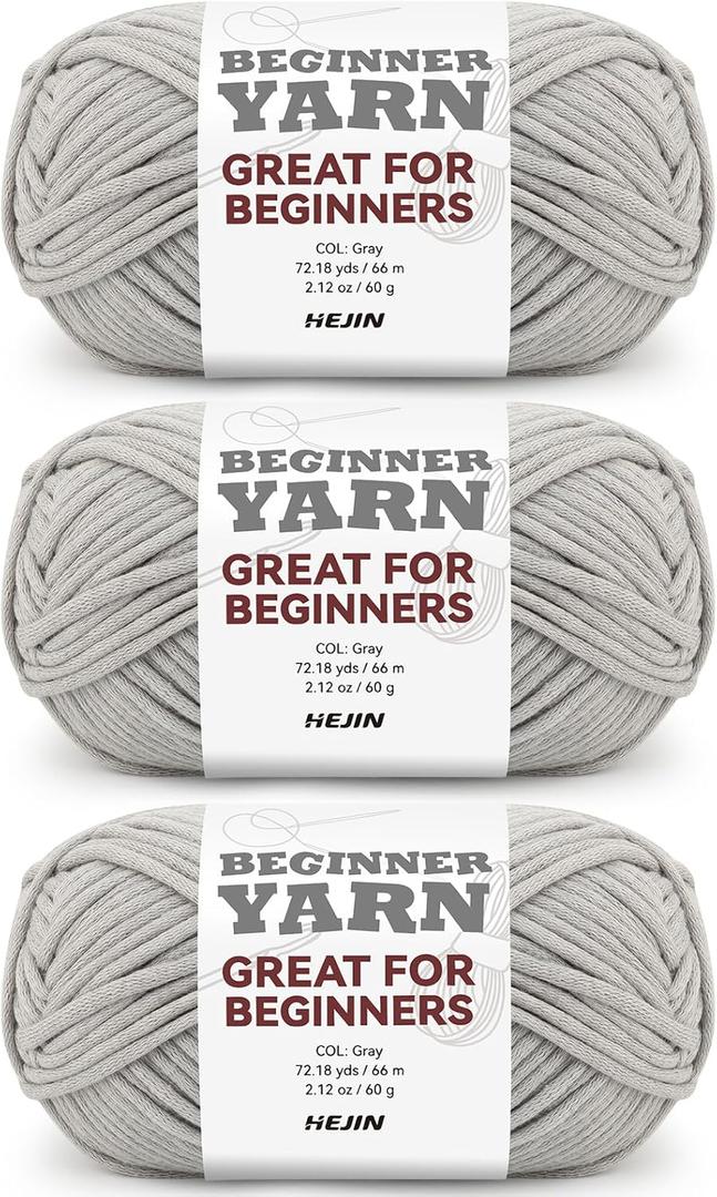 3x60g Grey Yarn for Crocheting and Knitting;3x66m (72yds) Cotton Yarn for Beginners with Easy-to-See Stitches;Worsted-Weight Medium #4;Cotton-Nylon Blend Yarn for Beginners Crochet Kit Making (Silver Lining(10))