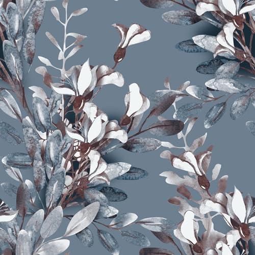 Livelynine Navy Blue and White Peel and Stick Wallpaper Floral Boho Branch Eucalyptus Wallpaper Self Adhesive Removable 17.5x78.8in Dark Blue Botanical Mural Vintage Contact Paper for Cabinets Dresse