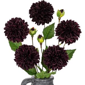 Hollyone Dark Red Dahlia Artificial Flowers 5Pcs Fake Dahlia Flowers for Decoration Silk Flower with Long Stem 17.7" Floral Arrangements Bouquets Indoors Outdoors Faux Dahlias Centerpieces Home Decor