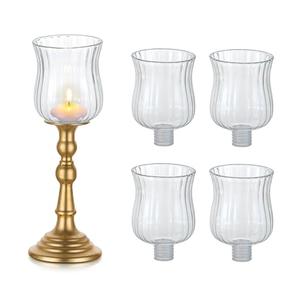 Glasseam Glass Votive Cups (Pegs Not Included): Set of 5 Shabbat Votive Candle Holders Bulk with Rubber Grippers Ribbed Glass Clear Candle Cups for Candlestick Holders Shabbos Party Centerpiece Decoration