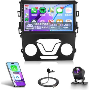 4Core 4G+64G Android 15 Car Radio Stereo for Ford Fusion Mondeo 2013-2019, Rimoody Wireless Carplay Andorid auto Mirror Link 9'' INCELL Touchscreen GPS WiFi Bluetooth 5.0 FM/RDS EQ-32 Backup Camera