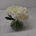 Hollyone White Hydrangeas Floral Arrangement in Glass Vase Artificial Flowers with Vase with Faux Water Silk Faux Flowers Fake Floral Bulk Bouquet for Home Decor Table Centerpiece Decorations