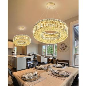 20'' Modern Ring Chandeliers for High Ceiling Luxury Dimmable Crystal Ceiling Light Fixtures for Dining Room Kitchen Foyer Entrance Villa Gold
