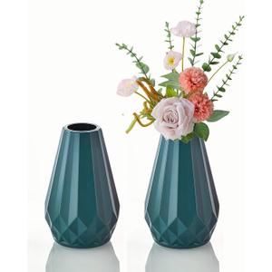2 Pack Plastic Composite Flower Vase, Minimalism Style Floral Vase Home Decor Centerpieces，Unbreakable Bud Vase for Wedding Dinner Table Party Living Room Office Bedroom Decor (Blue)