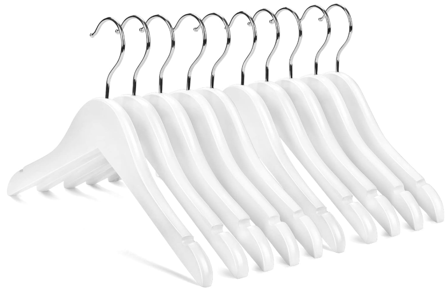 Nature Smile Kids Baby Children Toddler Wooden Shirt Coat Hangers with Notches and AntiRust Chrome Hook Pack of 10 (White)