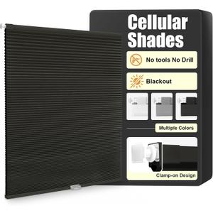 SERLMWNT No Drill Cordless Blackout Cellular Shades,37" W x 48" H,Black