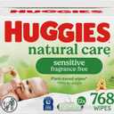 Huggies Natural Care Sensitive Baby Wipes, Unscented, Hypoallergenic, 99% Purified Water, 12 Flip-Top Packs (768 Wipes Total), Packaging May Vary