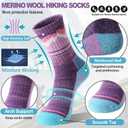 Sandsuced Merino Wool Hiking Warm Socks Thermal Winter Cozy Crew with Cushioned Sole & Moisture Wicking 5 Pairs for Women (Blue, M)