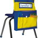Carson Dellosa 15"W x 19"H Blue and Yellow Chairback Buddy, Desk Chair Back Pocket Organizer for School Supplies With Name Tag, Classroom Organization and Storage