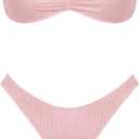 Women's Triangle Bikini Set Strapless Textured Bandeau Solid Cheeky Two Piece Swimsuit Bathing Suit (S)