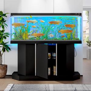 Merax 55-75 Gallon Fish Tank Stand with Power Outlet, Heavy Duty Aquarium Stand with Storage Cabinet, for Fish Tank, Turtle Tank, Reptile Terrarium, Black