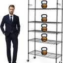 BolDuck 6 Tier Storage Shelves with Wheels, 2100lbs Capacity Heavy Duty Shelving Units, 14x36x75inch Adjustable Metal Shelf Wire Shelving Rack for Garage, Kitchen, Office, Black