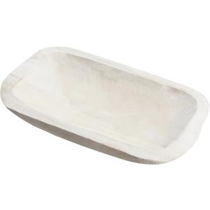 Large Wooden Dough Bowl Decorative Wooden Bowl Rustic Long Dough Bowls Decor for Farmhouse Home Dining Table Centerpiece Living Room Kitchen Decorations(10 x 6 Inch,White)