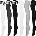 Aneco 6 Pairs Over Knee Thigh Socks Knee-High Warm Stocking Women Boot Sock Leg Warmer High Socks for Daily Wear, Cosplay