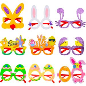 9 Pcs Easter Glasses Party Decor - Glitter Bunny and Egg Sunglasses Frames, Novelty Costume Eyeglasses Photo Props for Adults and Kids, Spring Holiday Favors for Fun Parties, Easter Day Celebrations