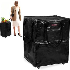 WORKPRO Large Rolling Grocery Bag, 36-Gallon Tote with 5 Wheels, 264 lbs Capacity, Dual Carry, Wide Zipper & Extra Storage for Shopping, Laundry & Moving (Black)