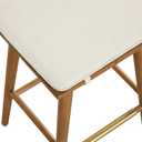 Nathan James Barker Counter Height Solid Wood Barstool with Upholstered Cushion, Backless Island Stool with Rubberwood Legs and Natural Textured Linen Upholstery for Kitchen, Brown/White, 1 Pack